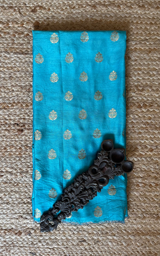 SKY BLUE CHANDERI SILK BANARASI BUTTI UN STITCHED BLOUSE PIECE