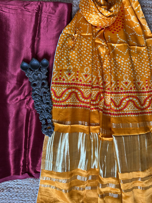 MAROON SOLID MASHRU SILK KURTA WITH PATOLA HANDCRAFTED MODAL SILK DUPATTA PS-25
