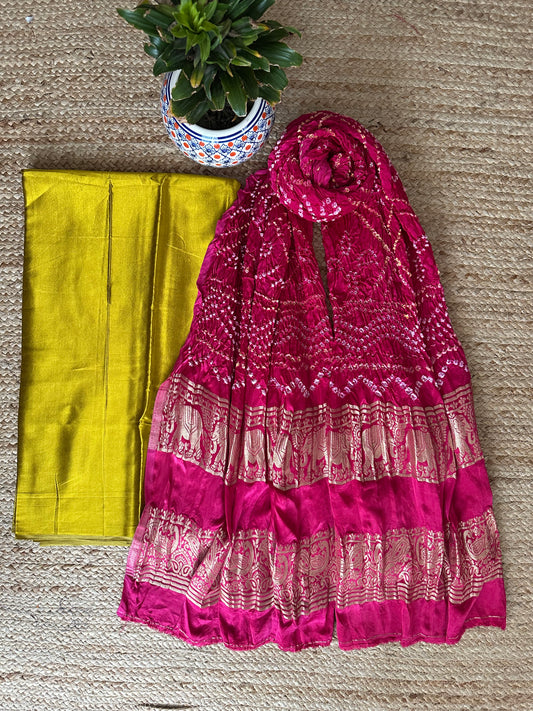 MUSTARD MASHRU SOLID KURTA WITH GHARCHOLA HANDCRAFTED MODAL SILK DUPATTA PS-10154