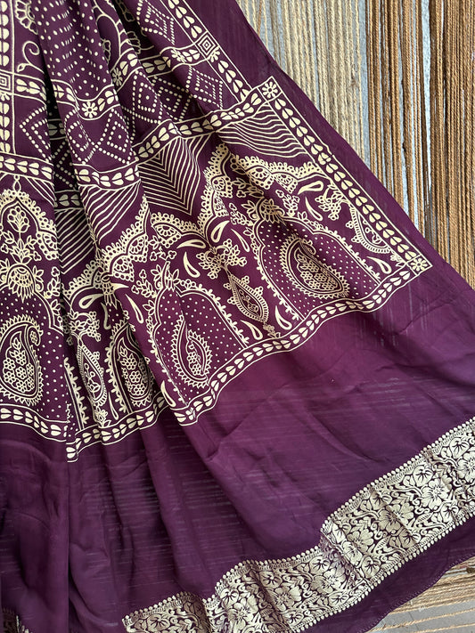 Purple  Dani bandhani Print Modal Silk Dupatta