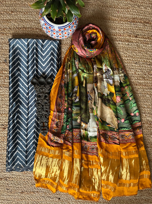 GRAY MASHRU SILK KURTA WITH PATOLA HANDCRAFTED MODAL SILK DUPATTA PS-88