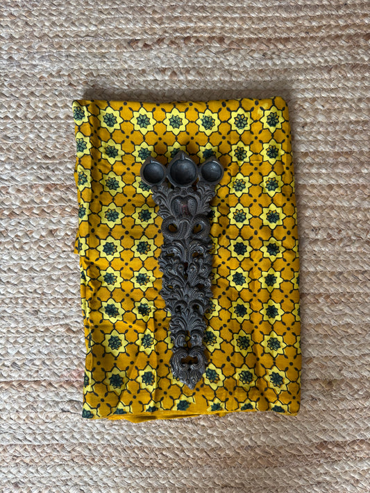 Golden Yellow printed modal ajrakh silk un stitched blouse piece