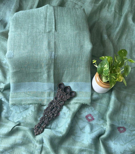 PASTEL GREEN PURE JAYSHREE  LINEN JAMDANI HANDWOVEN KURTA SET