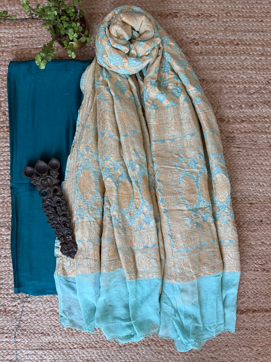 PEACOCK BLUE SOLID MODAL SILK KURTA WITH NEEMZARI HANDCRAFTED GEORGETTE DUPATTA ps-226