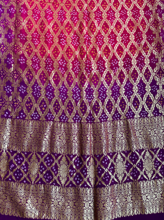 Purple Pink NeemZari Bareek Bandhani in Khaddi Georgette dupatta