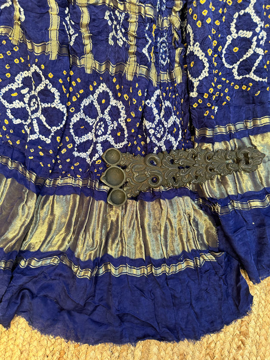 BLUE GHARCHOLA  GAJJI SILK HANDWOVEN AJRAKH DUPATTA