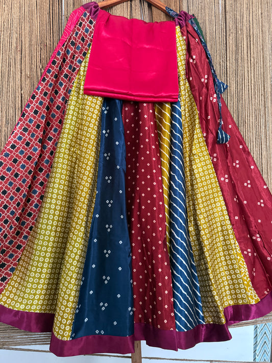 Pink mashru silk blouse-with Multicolour patchwork  handcrafted mashru silk Skirt