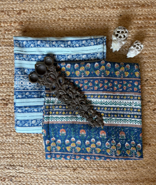 INDIGO BLUE JAYPURI HANDBLOCK COTTON SILK CORD SET