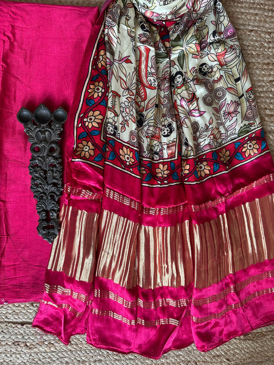PINK SOLID MASHRU SILK KURTA WITH PATOLA HANDCRAFTED MODAL SILK DUPATTA PS-41
