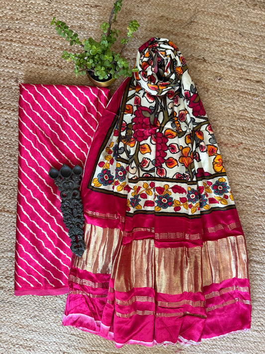 PINK LEHERIYA MASHRU SILK KURTA WITH PATOLA HANDCRAFTED MODAL SILK DUPATTA PS-216