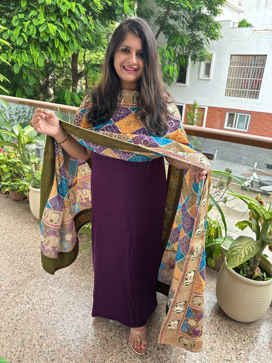 PURPLE SOLID MODAL SILK KURTA WITH VINTAGE HANDCRAFTED HEAVY EMBROIDERY GEORGETTE DUPATTA VKS-3