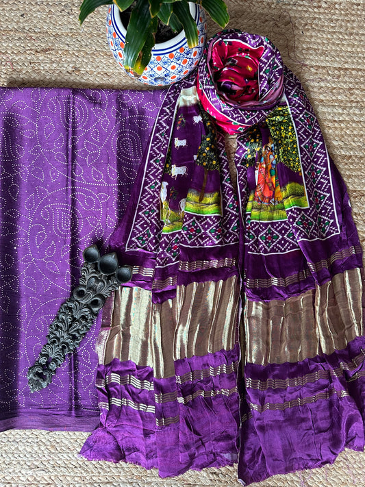 PURPLE MASHRU SILK KURTA WITH PATOLA PRINT MODAL SILK DUPATTAS