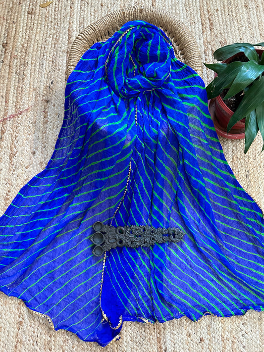 EMERALD BLUE CHIFFON LEHERIYA DUPATTA