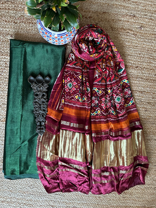 DARK GREEN SOLID MASHRU SILK KURTA WITH PATOLA HANDCRAFTED MODAL SILK DUPATTA PS-40