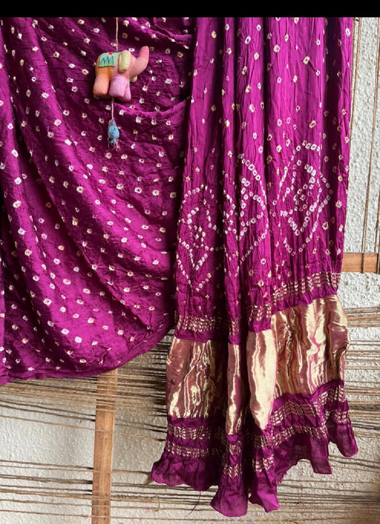 MAGENTA PURPLE MODAL SILK BANDHANI SARI
