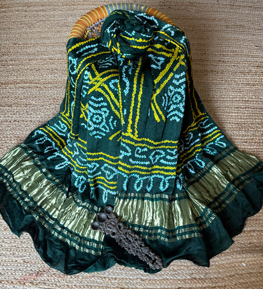 Bottle Green rai bandhani gajji silk Handcrafted Gharchola dupatta