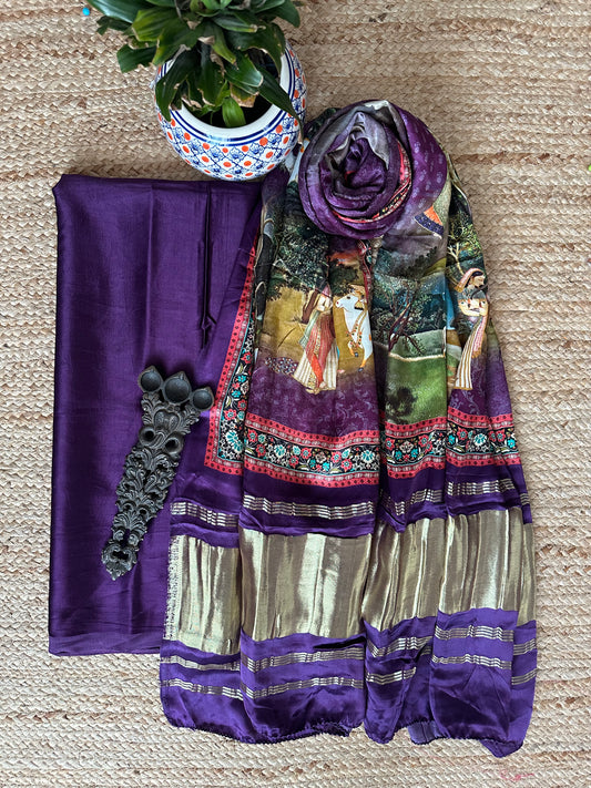 PURPLE MASHRU  SILK KURTA WITH PATOLA HANDCRAFTED MODAL SILK DUPATTA PS- 1013