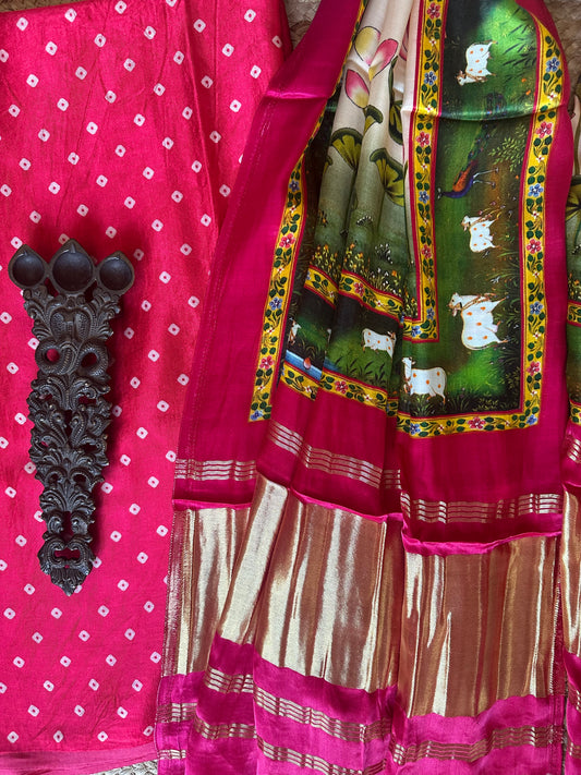 PINK MASHRU  SILK KURTA WITH PATOLA HANDCRAFTED MODAL SILK DUPATTA PS- 1072