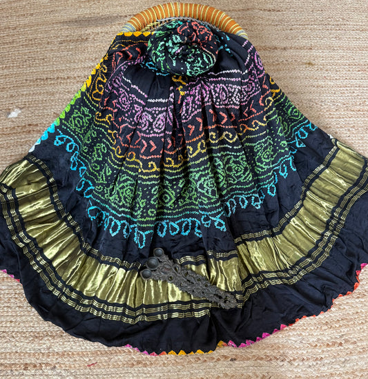 Multi rai bandhani gajji silk Handcrafted Gharchola dupatta