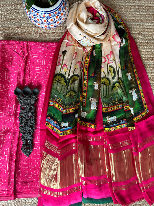 PINK MASHRU SILK KURTA WITH PATOLA PRINT MODAL SILK DUPATTAS