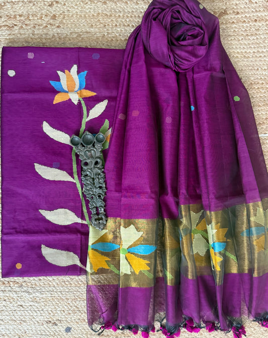 Orchid Purple handwoven jamdani pure cotton silk kurta set mjk
