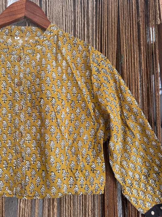 MUTERD COTTON BLOCK PRINT BLOUSE