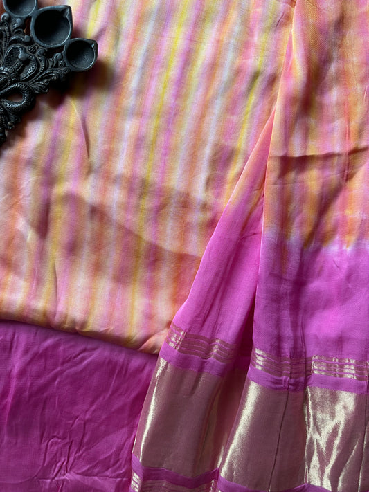 Peach Pink Modal  Silk Shibori  Kurta with Shibori  handcrafted Modal Silk Dupatta