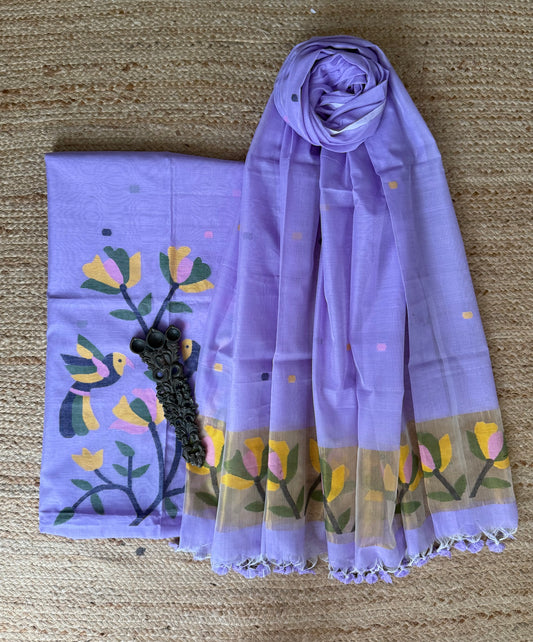 Pale Purple handwoven jamdani pure cotton silk kurta set mjk