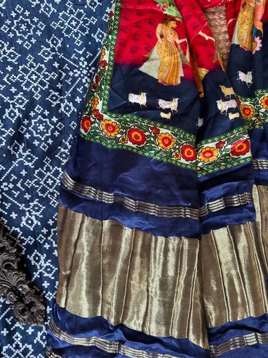 BLUE MASHRU  SILK KURTA WITH PATOLA HANDCRAFTED MODAL SILK DUPATTA PS-1089