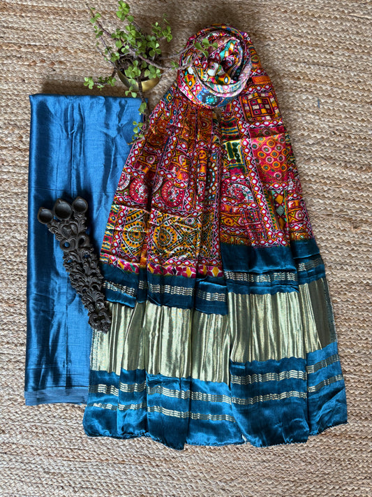SKY BLUE MASHRU SILK KURTA WITH PATOLA HANDCRAFTED MODAL SILK DUPATTA PS-234