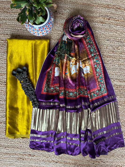 MUSTARD YELLOW MASHRU SILK KURTA WITH PATOLA HANDCRAFTED MODAL SILK DUPATTA PS-210