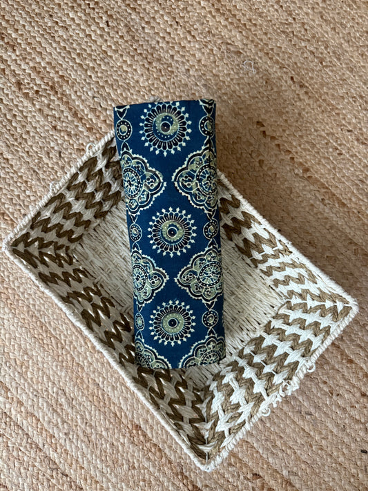 Blue ajrakh handcrafted natural dye printed fabric  cf - 10