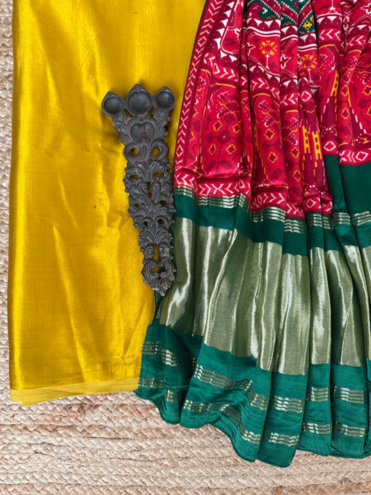 Yellow & Green patola mashru silk kurta with  patola pichwai handcrafted modalsilk dupatta