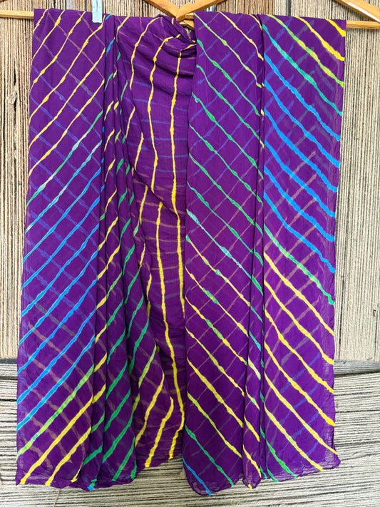 ORCHID PURPLE MULTI LEHERIYA HANDCRAFTED  CHIFFON SARI CL -1041