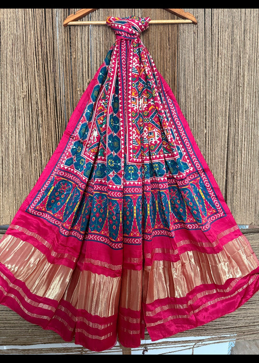 Pink & Blue pichwai patola print modal silk dupatta
