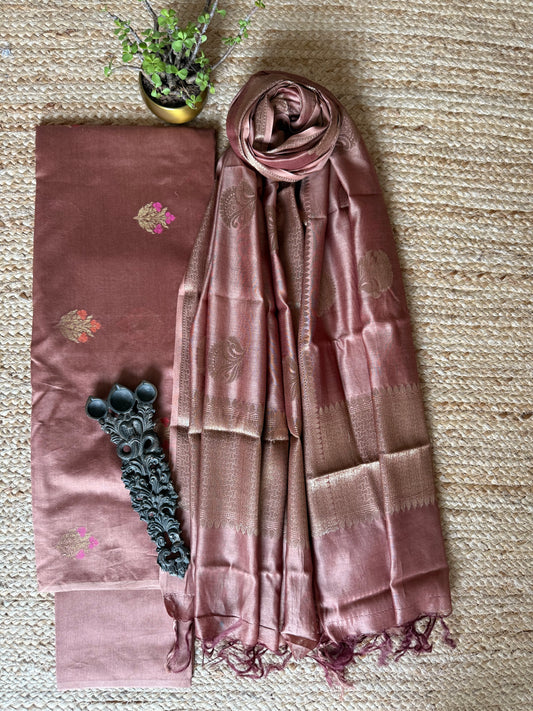 Dusty Pink Chanderi handloom Banarsi Booti three piece suit