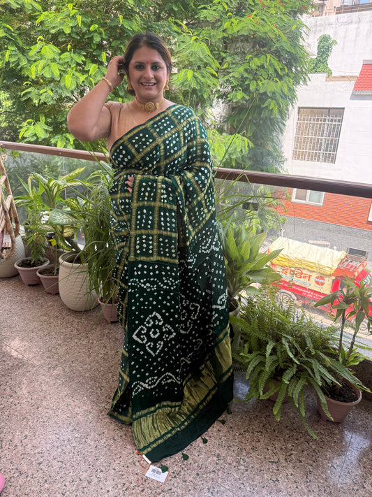 Castleton green modal silk gharchola bandhani sari bs- 72