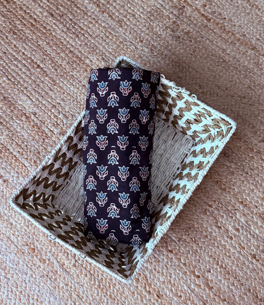Black ajrakh handcrafted natural dye printed fabric  cf - 10
