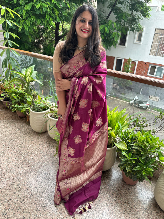JAM PURPLE BANARASI CHINIYA SILK CERTIFIED ZARI WOVEN  SARI