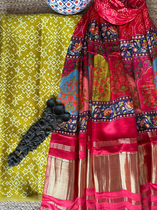MUSTARD PATOLA MASHRU SILK KURTA WITH PATOLA HANDCRAFTED MODAL SILK DUPATTA PS-10141