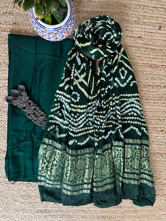 BOTTLE GREEN MODAL SILK KURTA WITH GHARCHOLA HANDCRAFTED MODAL SILK DUPATTA PS-10147
