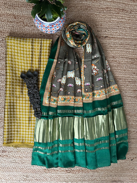 MUSTARD YELLOW MASHRU SILK KURTA WITH PATOLA HANDCRAFTED MODAL SILK DUPATTA PS-31