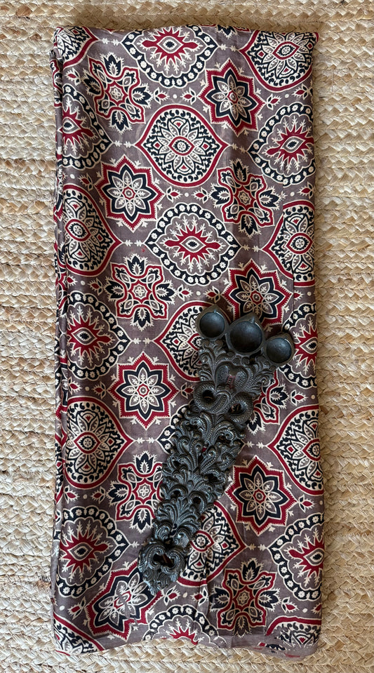 CHIKOO BROWN AJRAKH MODAL HANDCRAFTED NATURAL DYE PRINTED FABRIC  MF-1