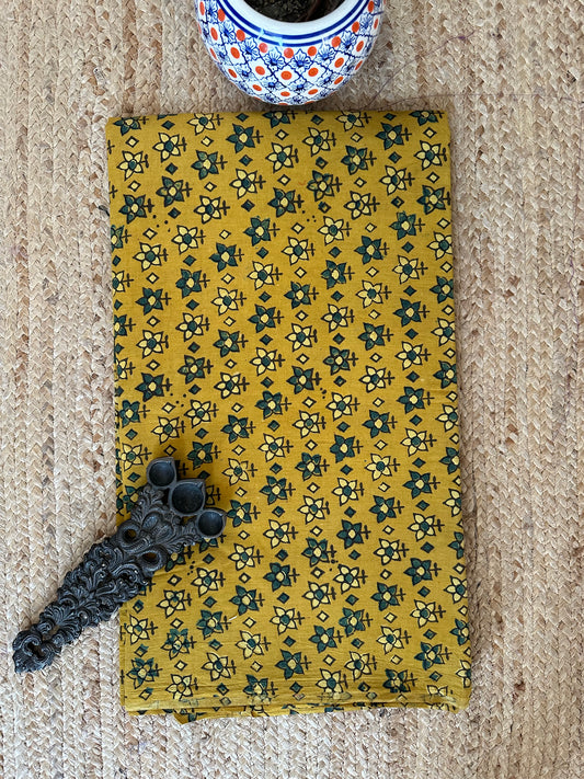 MUSTARD AJRAKH HANDCRAFTED NATURAL DYE PRINTED FABRIC  CF - 24