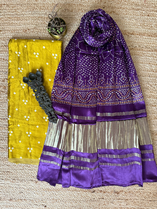 MUSTARD  THREE MASHRU SILK KURTA WITH  PATOLA PICHWAI HANDCRAFTED MODALSILK DUPATTA PS-252