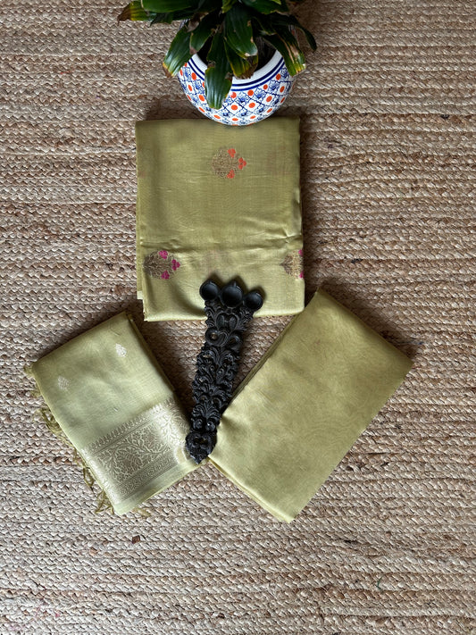 Gin Green  Chanderi handloom Banarsi Booti three piece suit