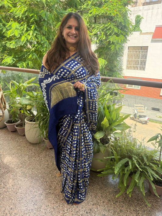 Royal blue modal silk gharchola bandhani sari bs- 71