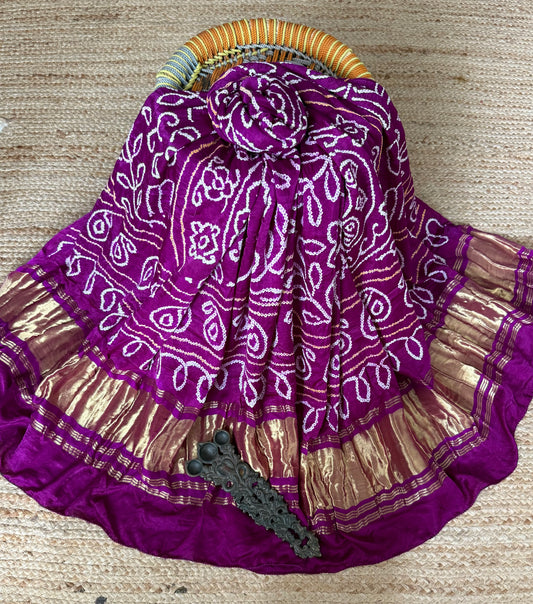 Purple rai bandhani gajji silk Handcrafted Gharchola dupatta
