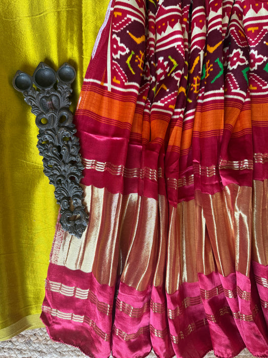 MUSTARD YELLOW SOLID MASHRU SILK KURTA WITH PATOLA HANDCRAFTED MODAL SILK DUPATTA