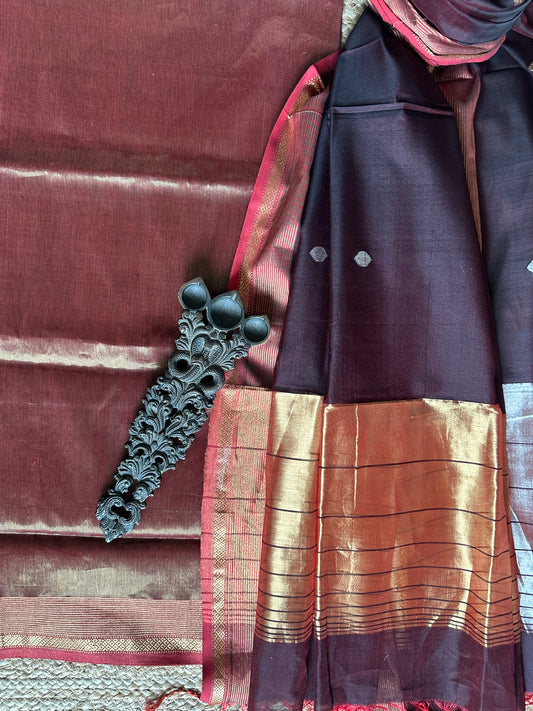 WINE GOLDEN  TISSUE  MAHESHARI SILK HANDLOOM KURTA SET